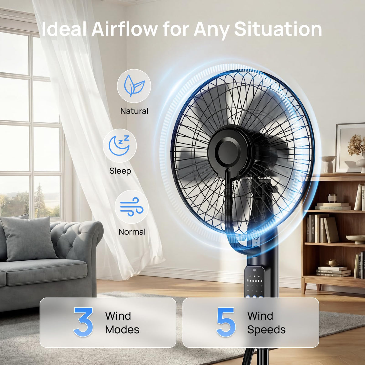 NovaMist Misting Fan operates quietly at 35 dB for peaceful nights.