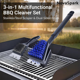 Novaspark 3-piece nylon grill brush set ready for full outdoor cleanup.