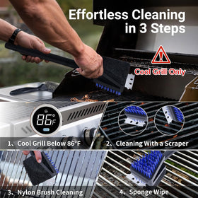 Novaspark stainless steel scraper edge removes baked-on residue.