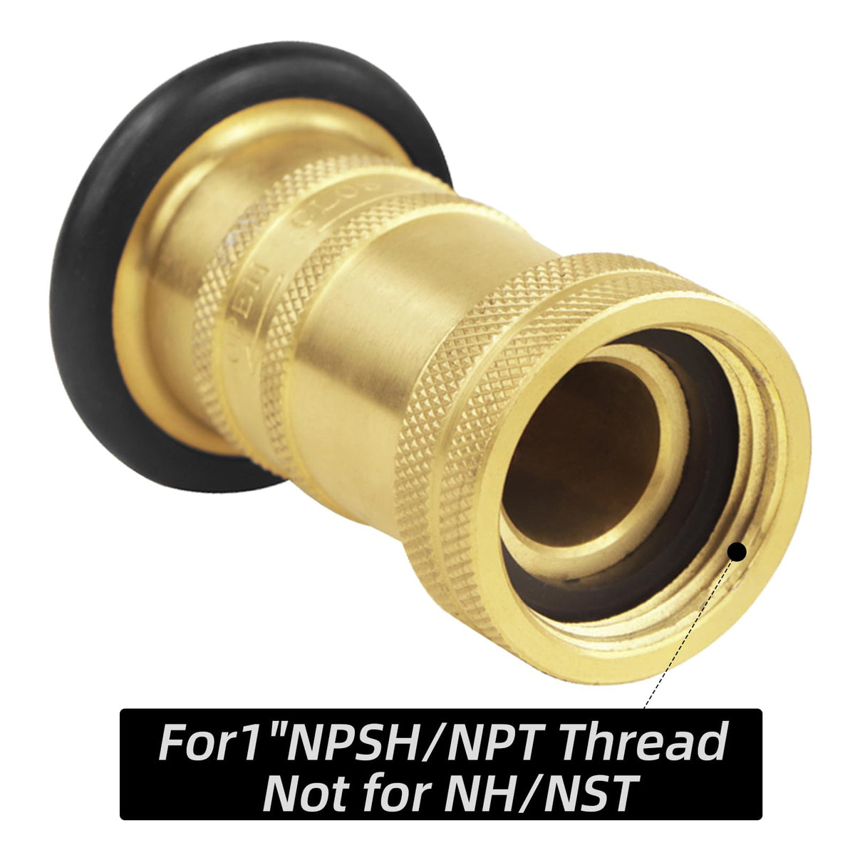 NOVINO nozzle attached to fire hose for firefighter equipment use.