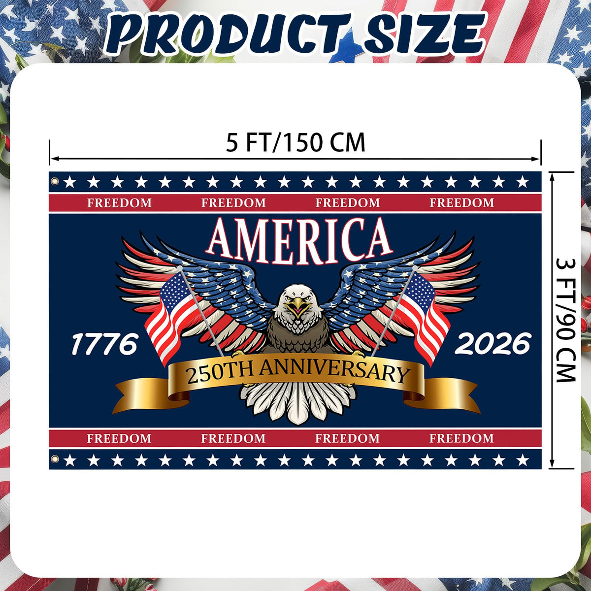 Novusen 3-ply flag 1776-2026 back view; ensures readable emblem from any approach during gatherings.