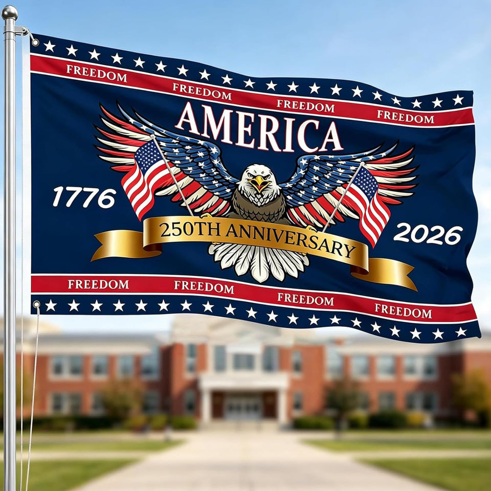 Novusen 3-ply flag 1776-2026 front view; clearly visible from the street ideal for curbside display.