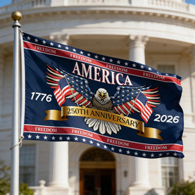 Novusen anniversary flag; a 250th tribute that complements Independence Day celebrations.