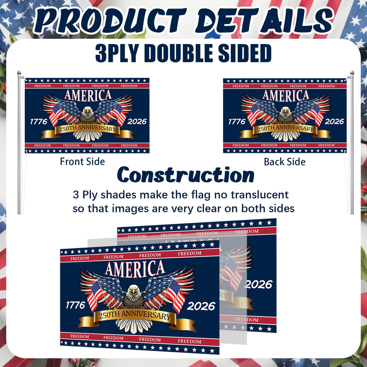 Novusen patriotic eagle design; wings shaped like the flag emphasize freedom and strength for celebrations.