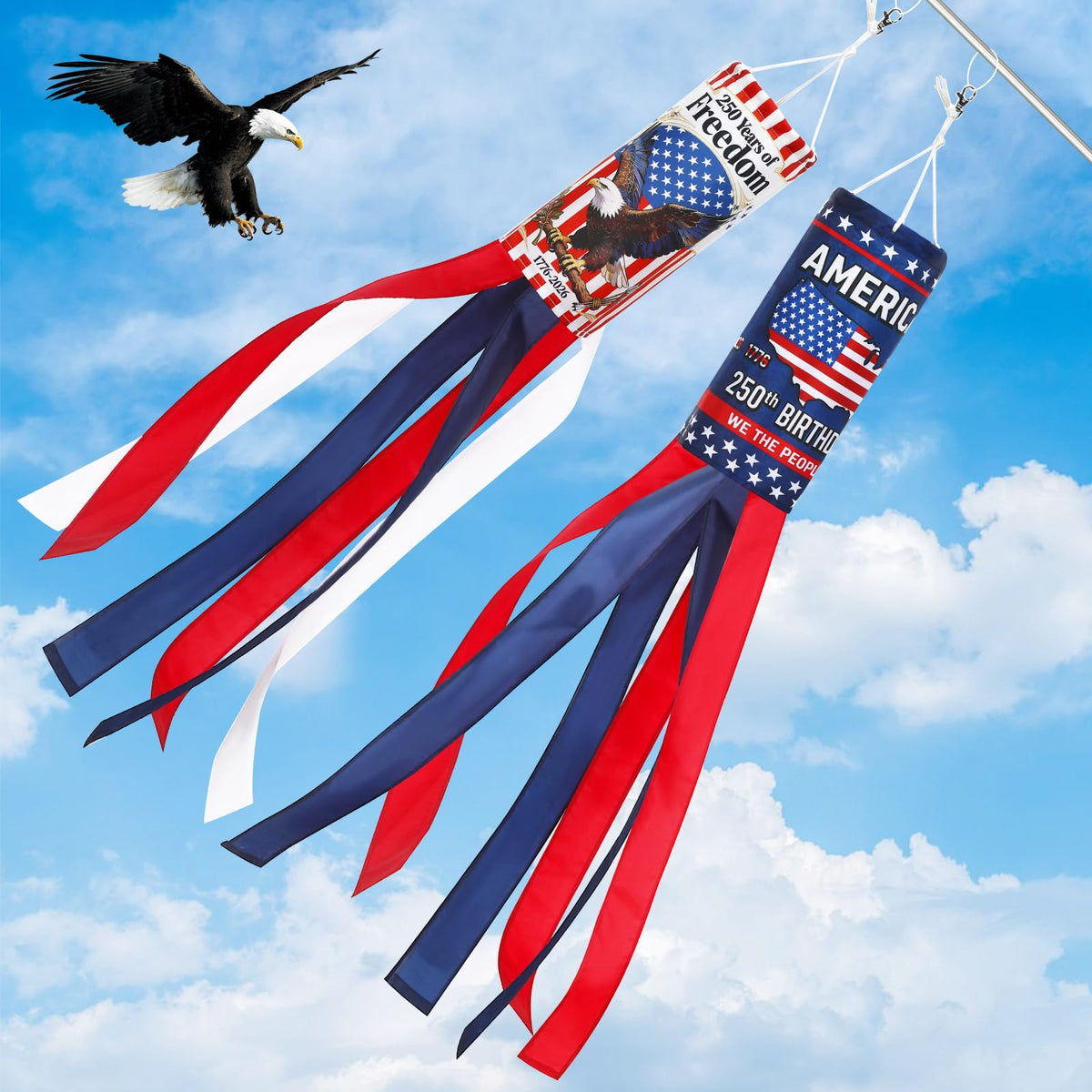 NOVWANG American Eagle Windsock front view with bold red, white, blue design for curb appeal