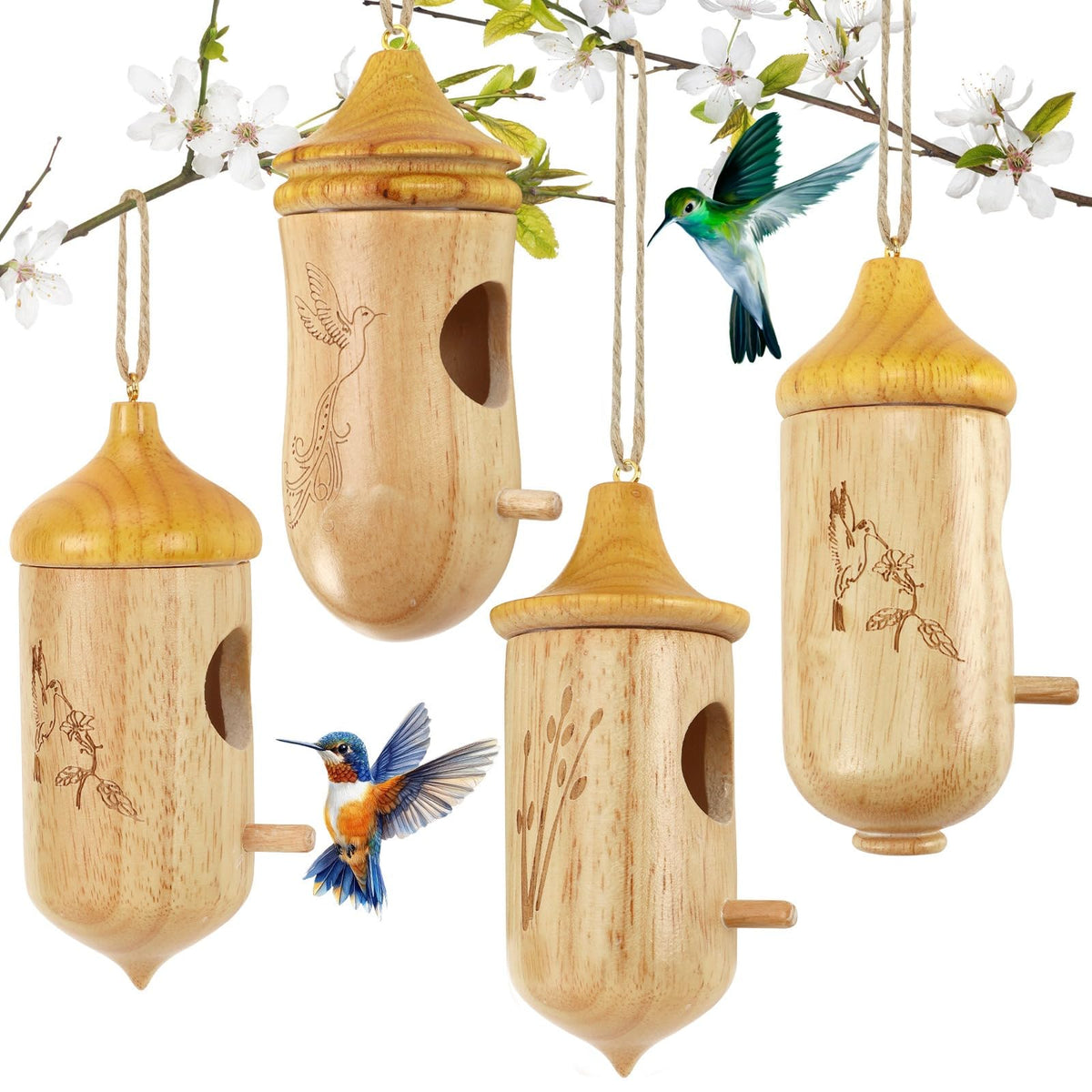 NOVWANG hummingbird house wooden texture close-up showing natural finish for garden charm