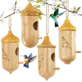NOVWANG hummingbird house wooden texture close-up showing natural finish for garden charm