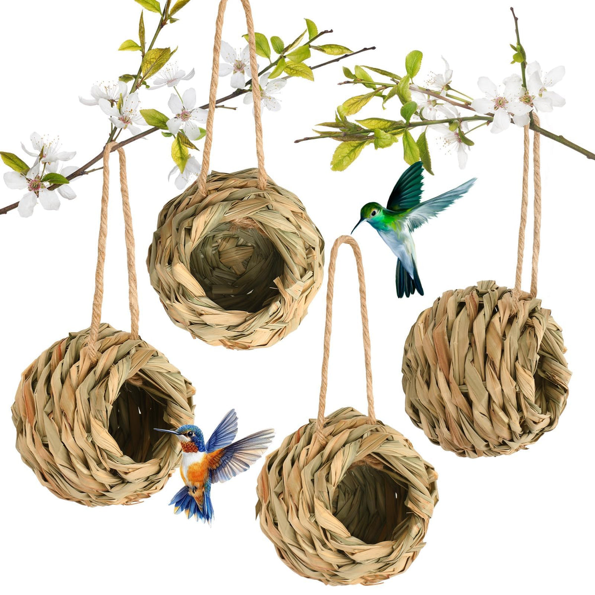 NOVWANG hummingbird nest handwoven reed for durable outdoor use and garden charm.