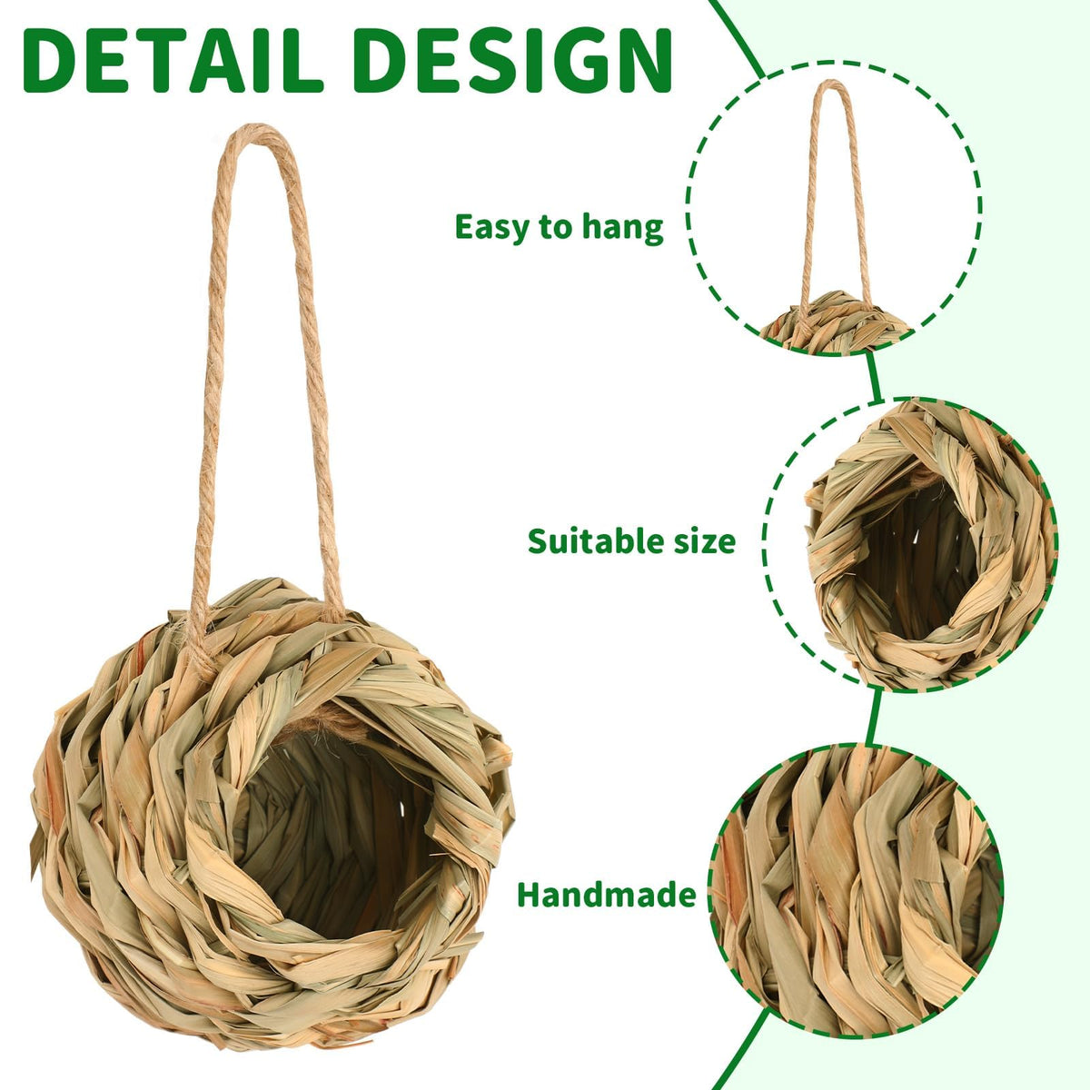 NOVWANG natural hemp rope hanging feature enables simple, tool-free setup.