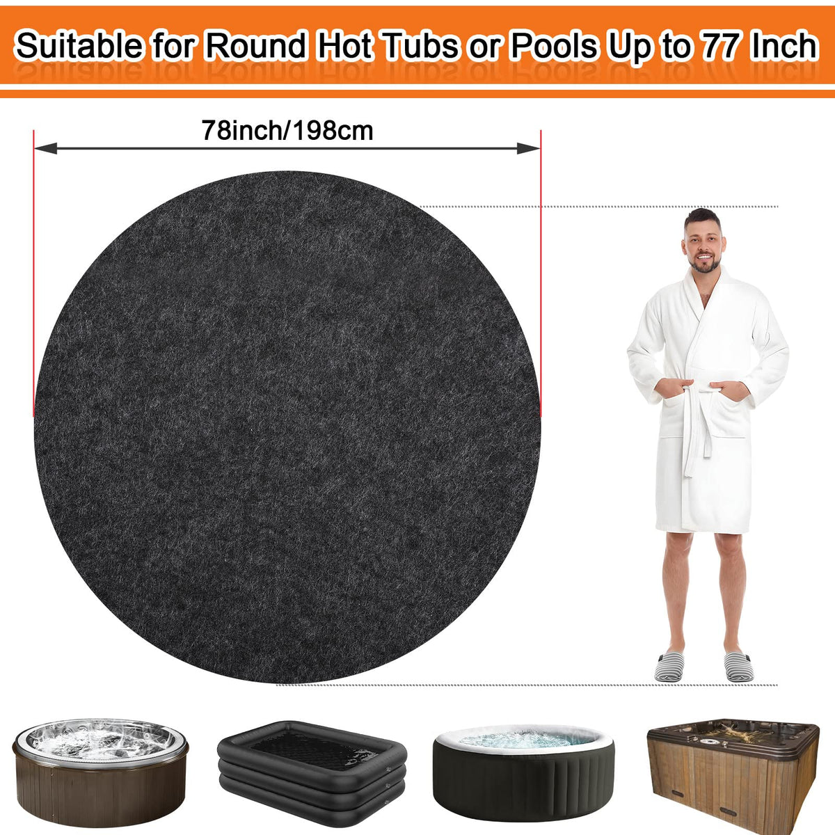 NOVWANG round hot tub mat with slip-proof backing protects floors after baths
