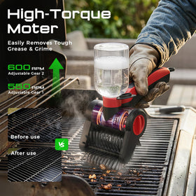 Nozrix electric grill brush IPX8 waterproof, safe to rinse.