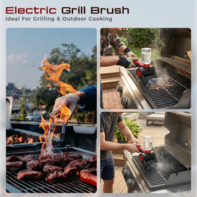 Nozrix electric grill brush splash guard and ergonomic handle.