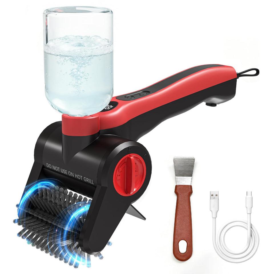 Nozrix electric grill brush with torque motor for powerful grease removal.