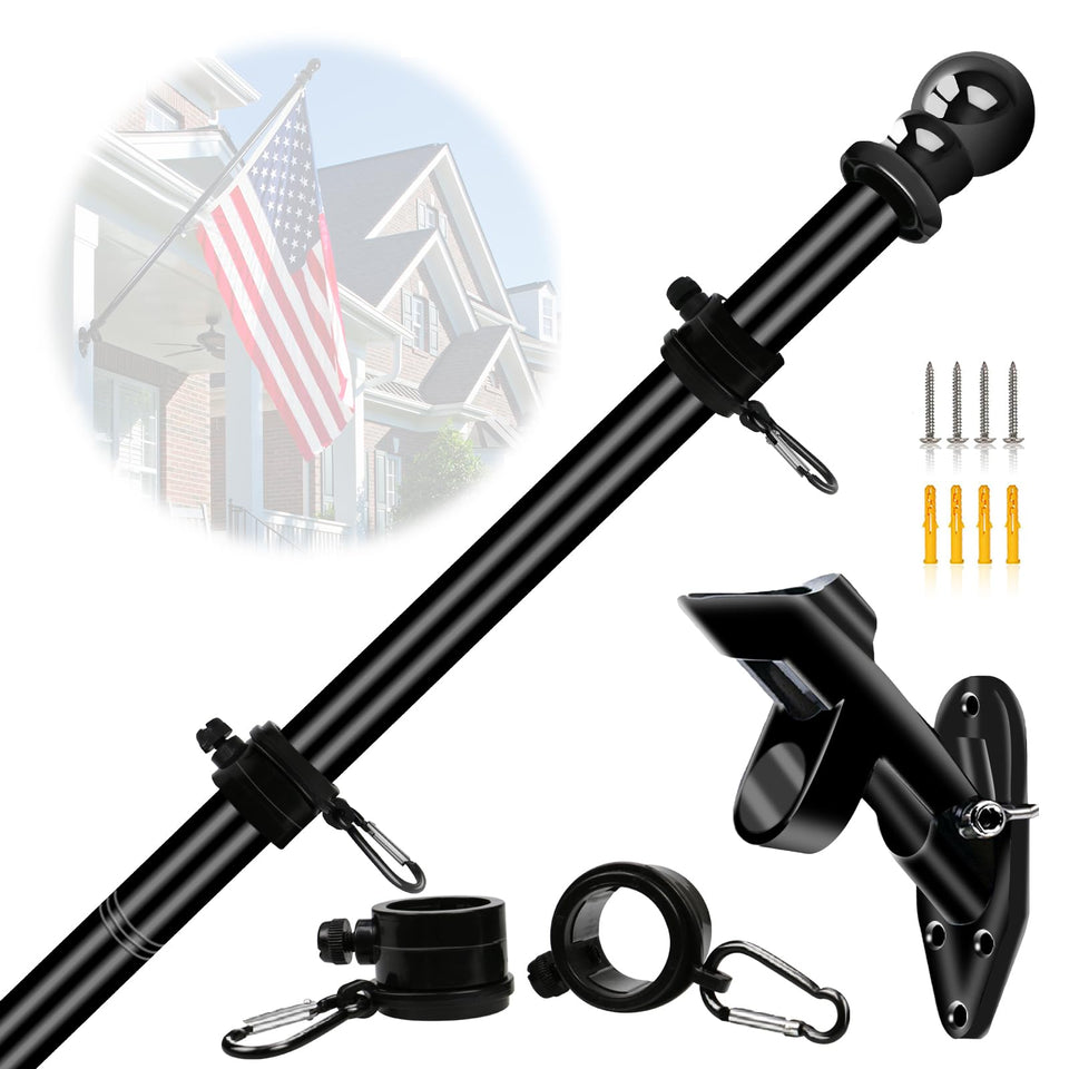 NQ 5FT flag pole kit wall mount on a home exterior for outdoor display.