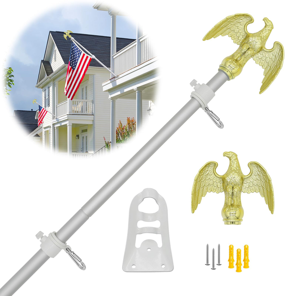 NQ 6ft flag pole outside for home display with weather resistance.