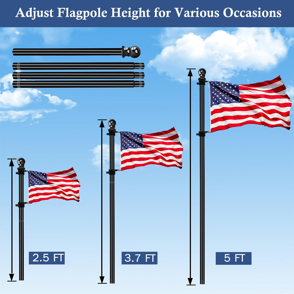 NQ adjustable height assembly adapts to different flag sizes
