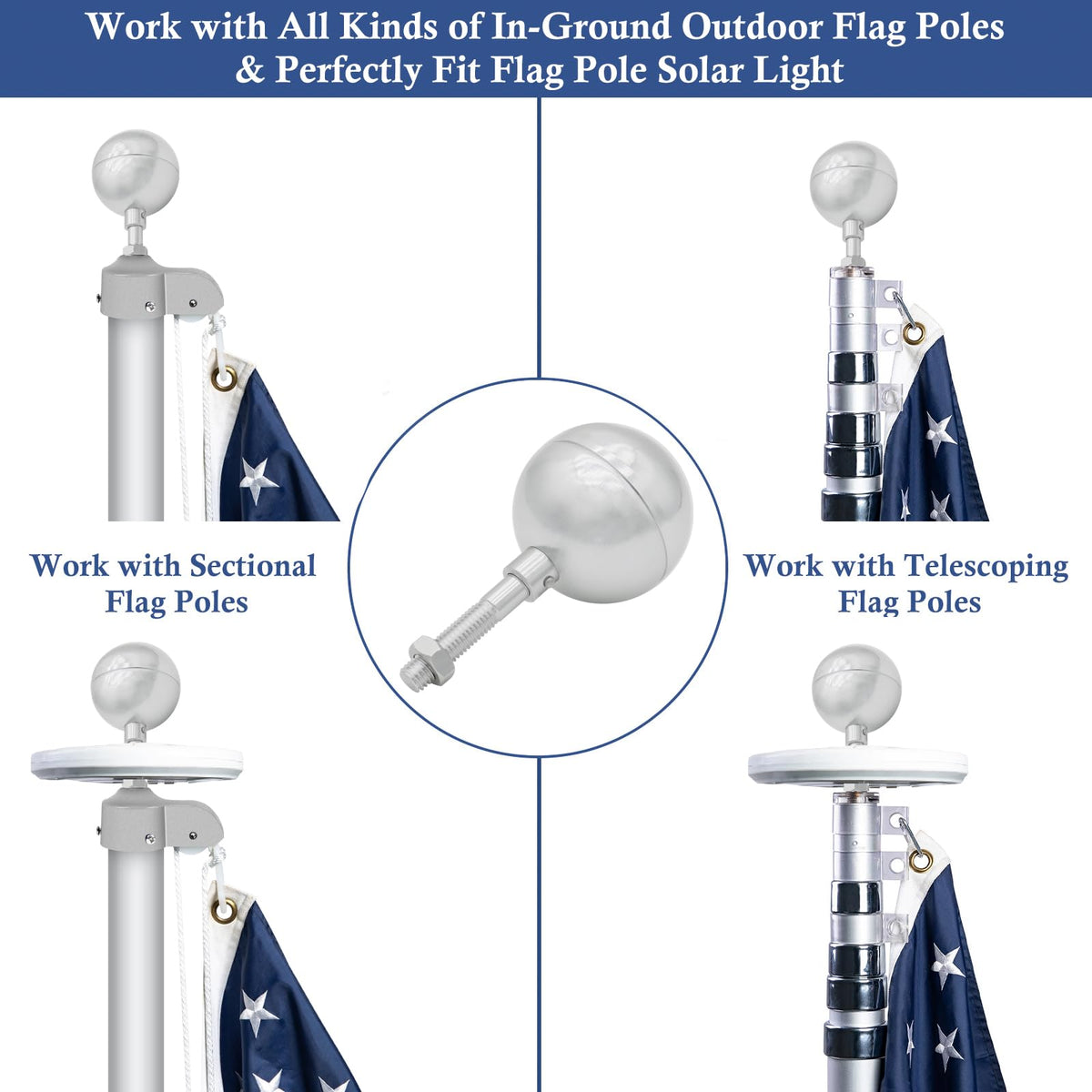 NQ flag pole ball topper for USA poles ensures a clean, secure look
