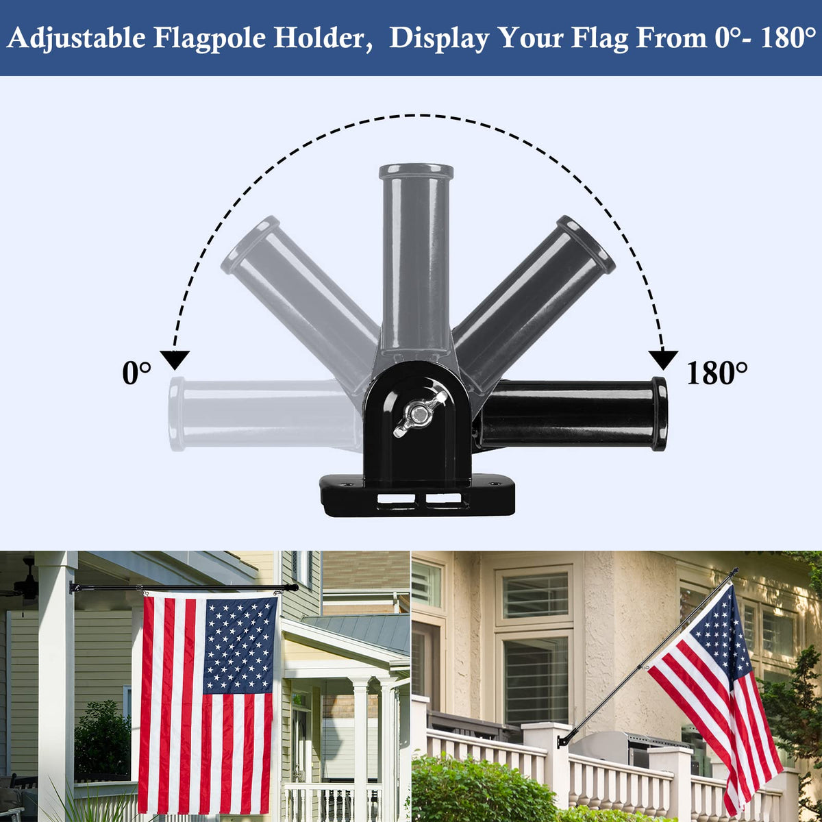 NQ flag pole holder with heavy base for wind resistance on porches and rails