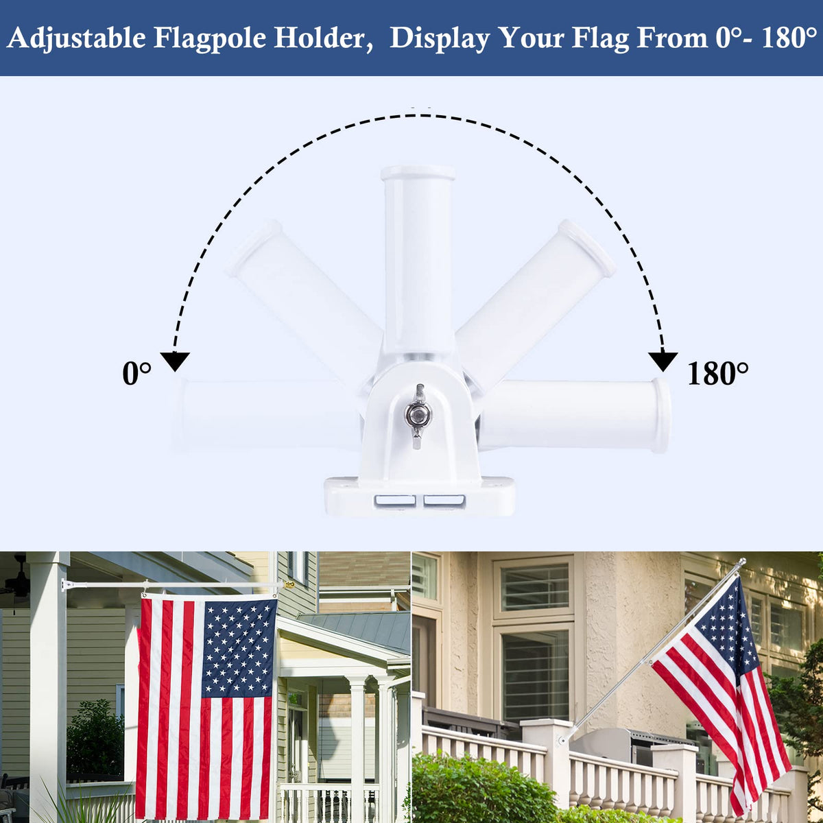 NQ flag pole holder showing two installation modes for versatile mounting