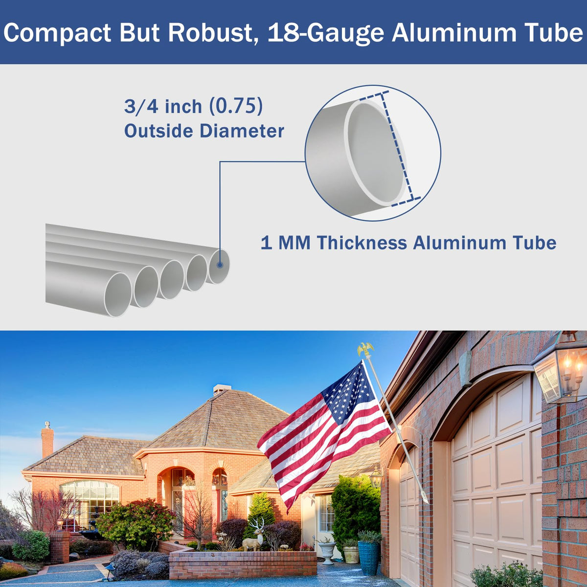 NQ flag pole kit assembly shows modular tubes and adjustable height.