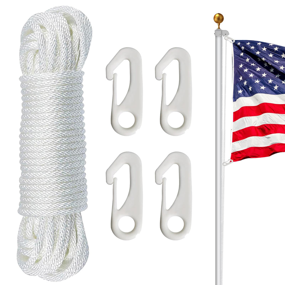 NQ flag pole rope close-up shows durable nylon weave for outdoor use