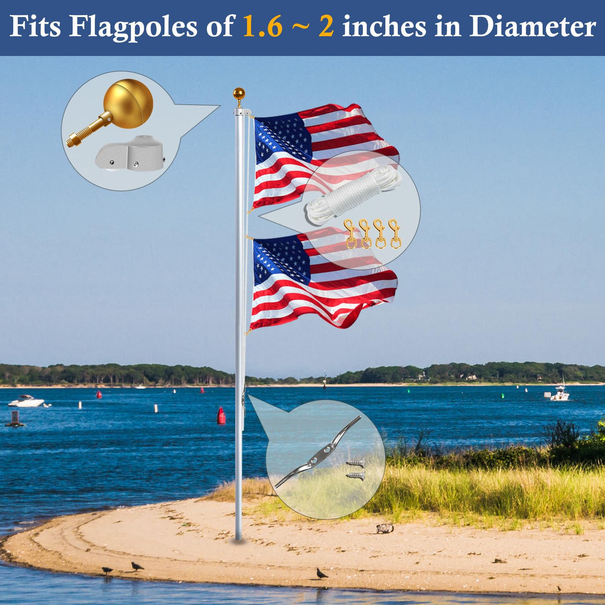 NQ aluminum flagpole truck with nylon pulley supports smooth rope movement.