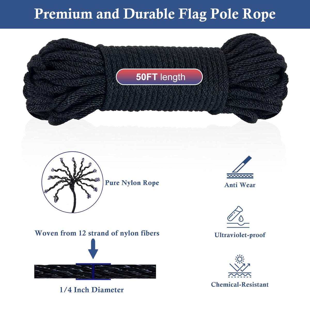 NQ 2.5in swivel hooks prevent tangling for flexible flag display.