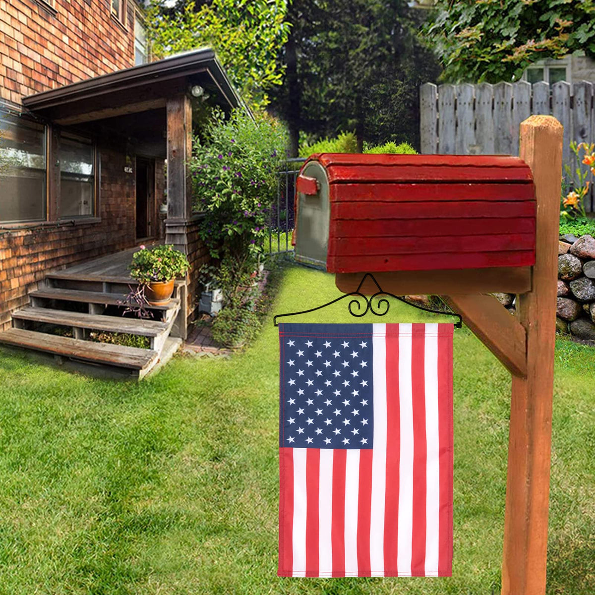NQ garden flag wall hanger with black powder coat finish resists weather and enhances curb appeal