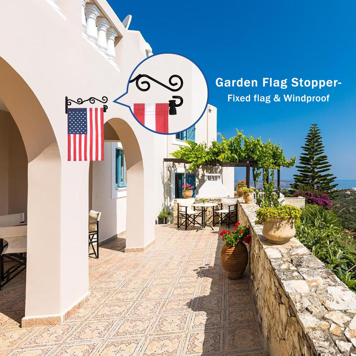 NQ Garden Flag Wall Hanger garden display setup enables seasonal flag changes.