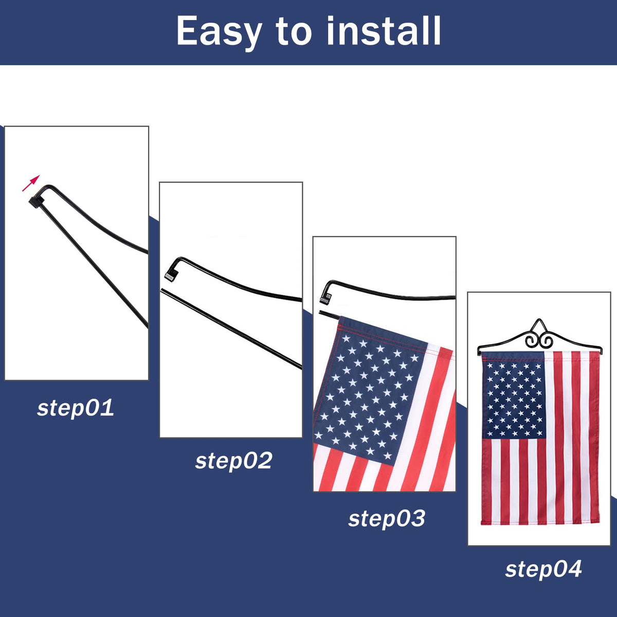 NQ indoor/outdoor flag hanger adds a clean touch to doors, walls, or fences