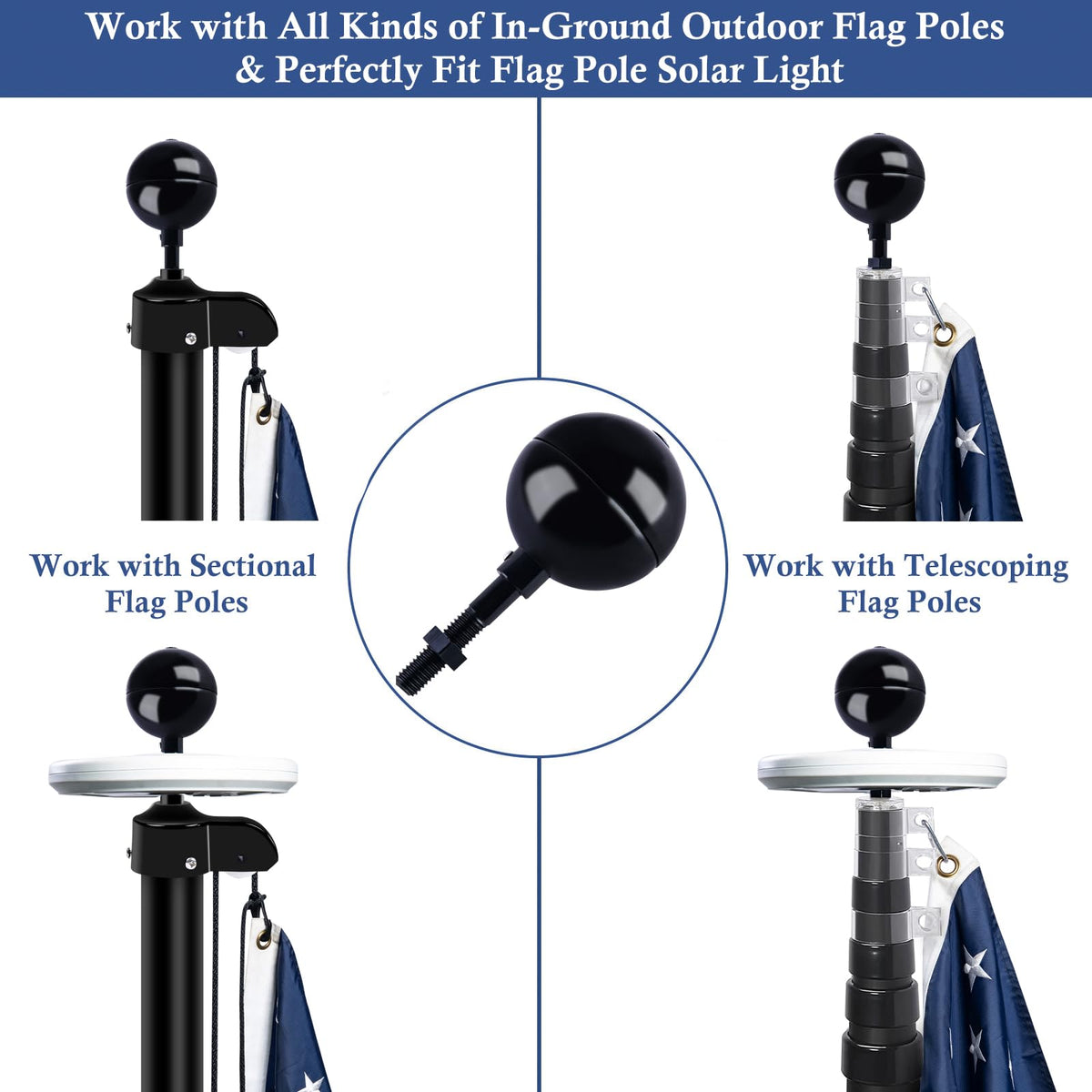 NQ premium finish ball topper elevates exterior flag displays with subtle detail.
