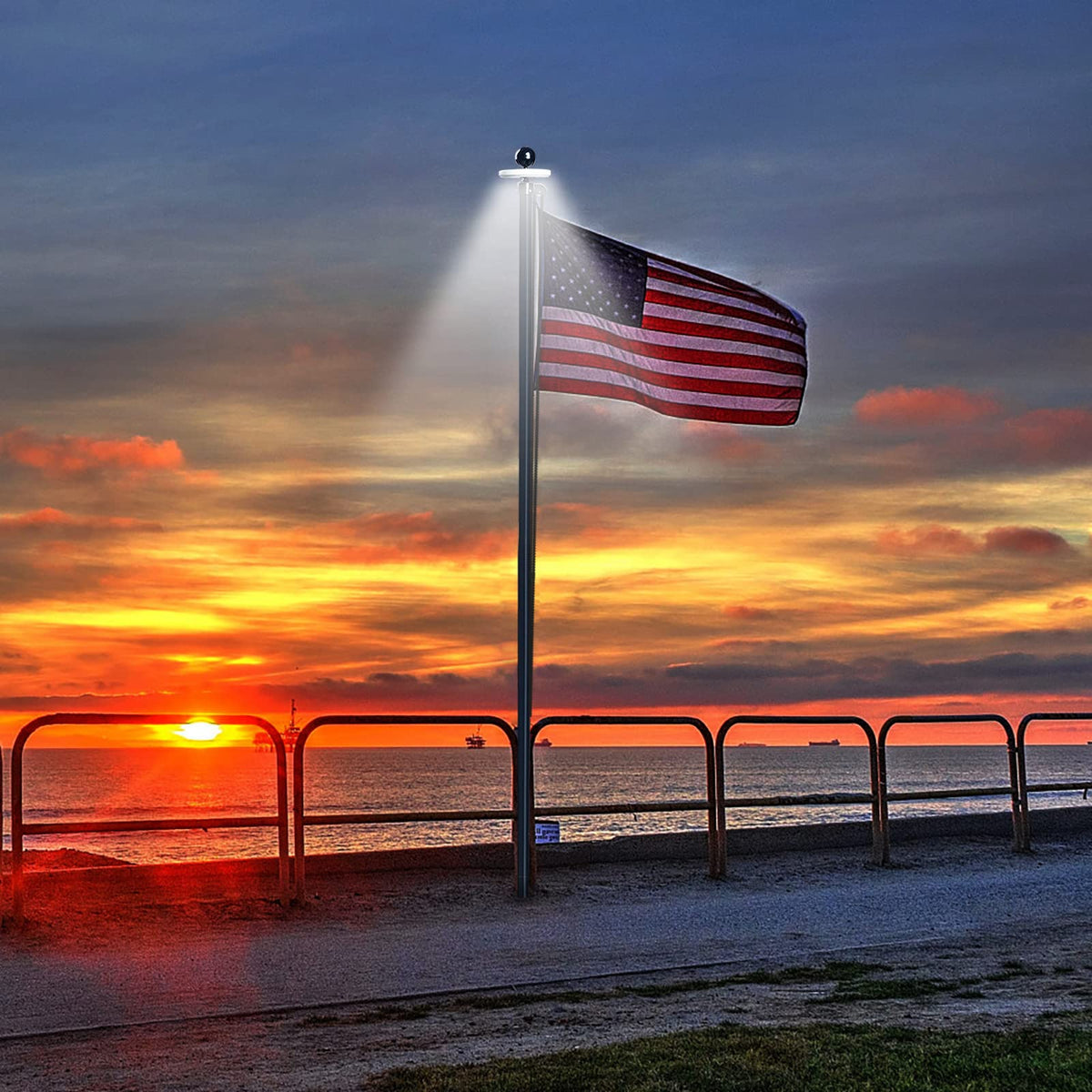 NQ solar light ready topper enhances nighttime visibility on flagpoles.