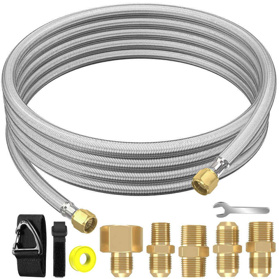 NQN 12ft high-pressure propane hose ready for outdoor grilling and heating setups
