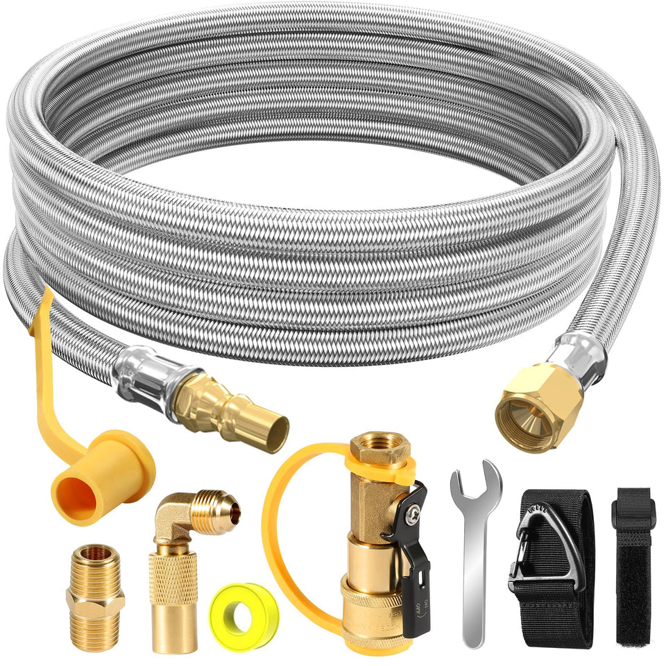NQN 12ft propane hose assembly for RV use with quick-connect compatibility