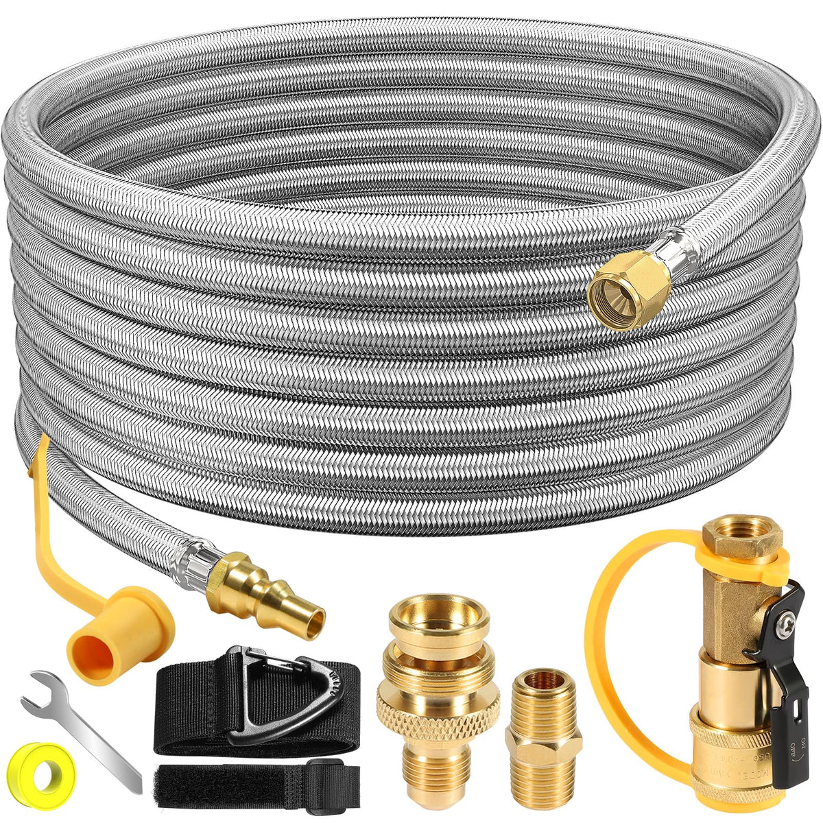 NQN 24ft propane hose for RV with durable braided exterior for outdoor use