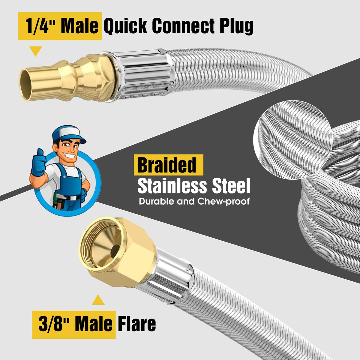 Elbow adapter and brass fittings ensure secure RV-to-griddle connections