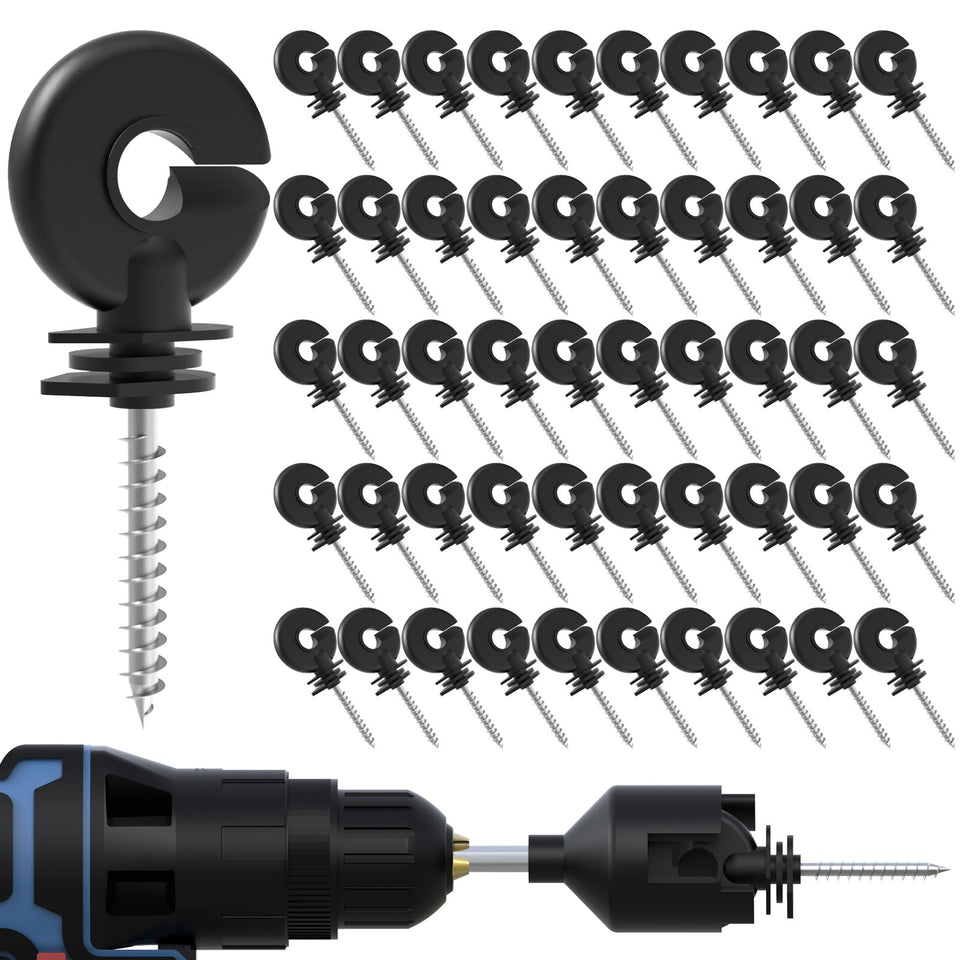 NQN electric fence insulator ring head close-up showing weather-resistant PP+PE material.
