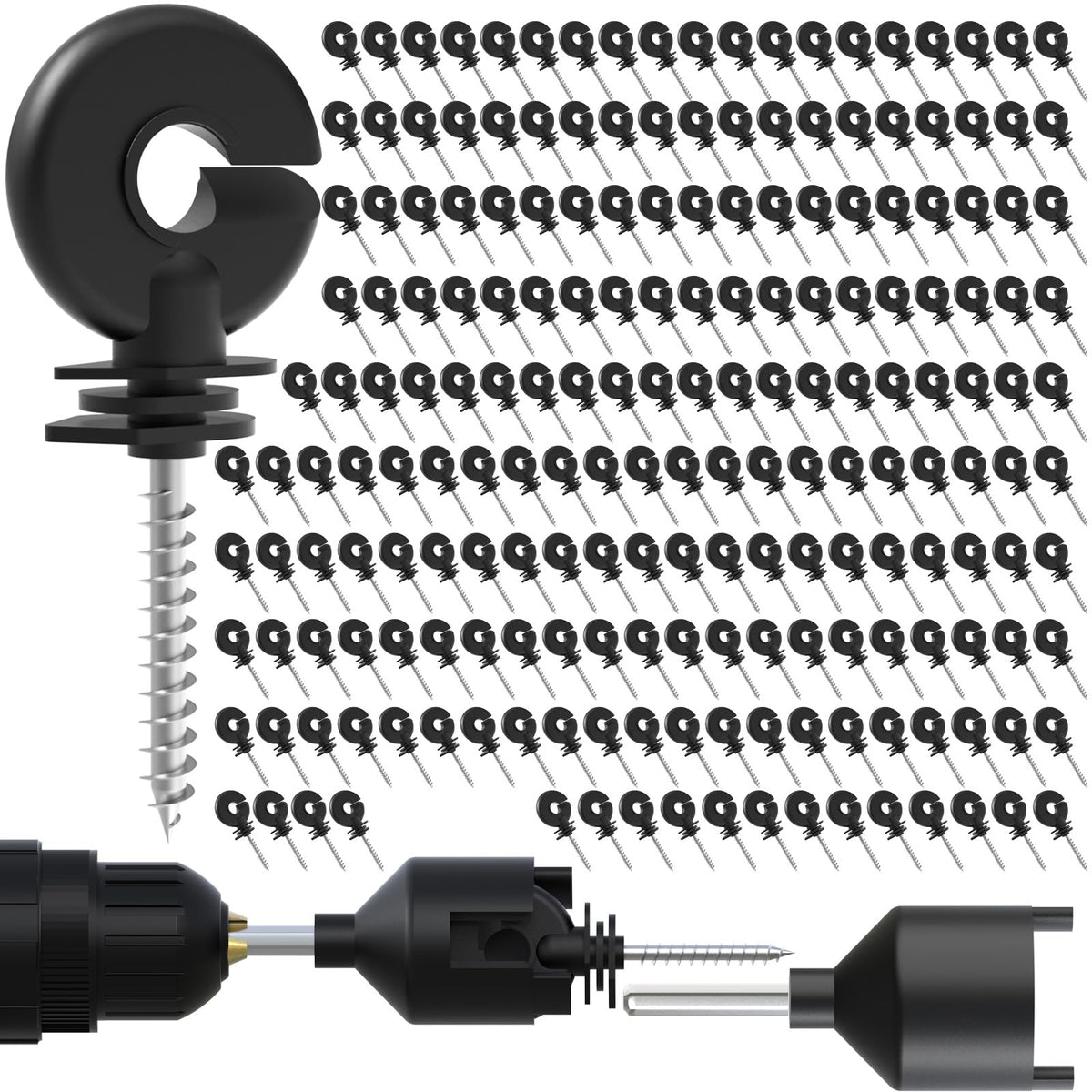 NQN electric fence screw-in ring insulator pack of 200 for quick, secure setup.