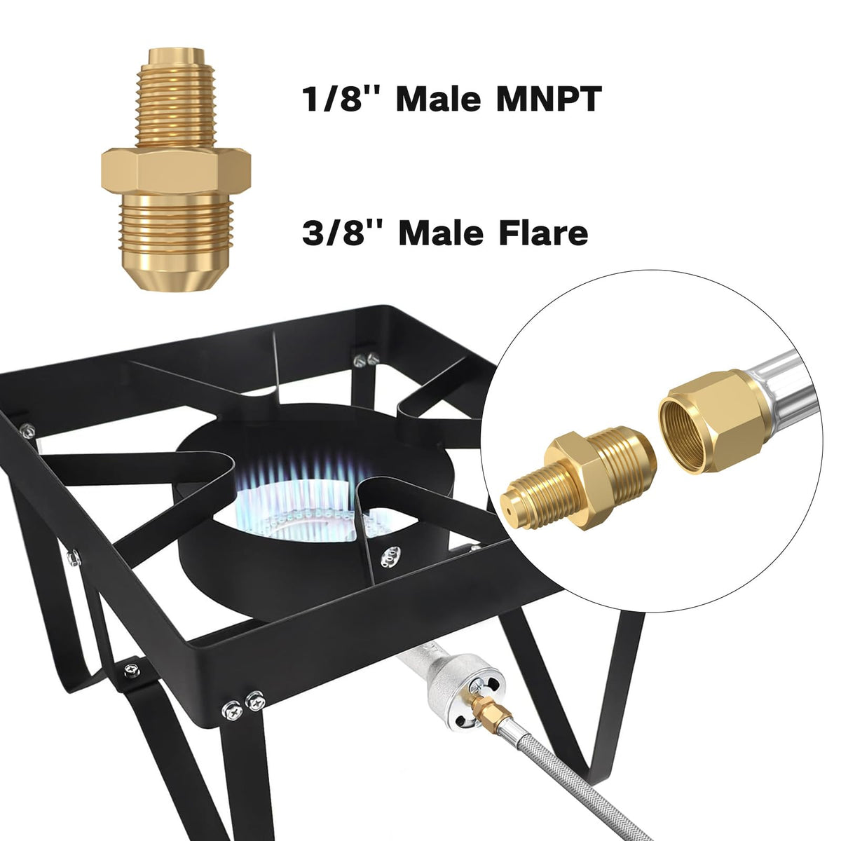 NQN outdoor cooking setup with regulator supports grills and fryers.