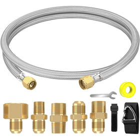 NQN 6ft propane hose extension with braided steel for outdoor versatility.