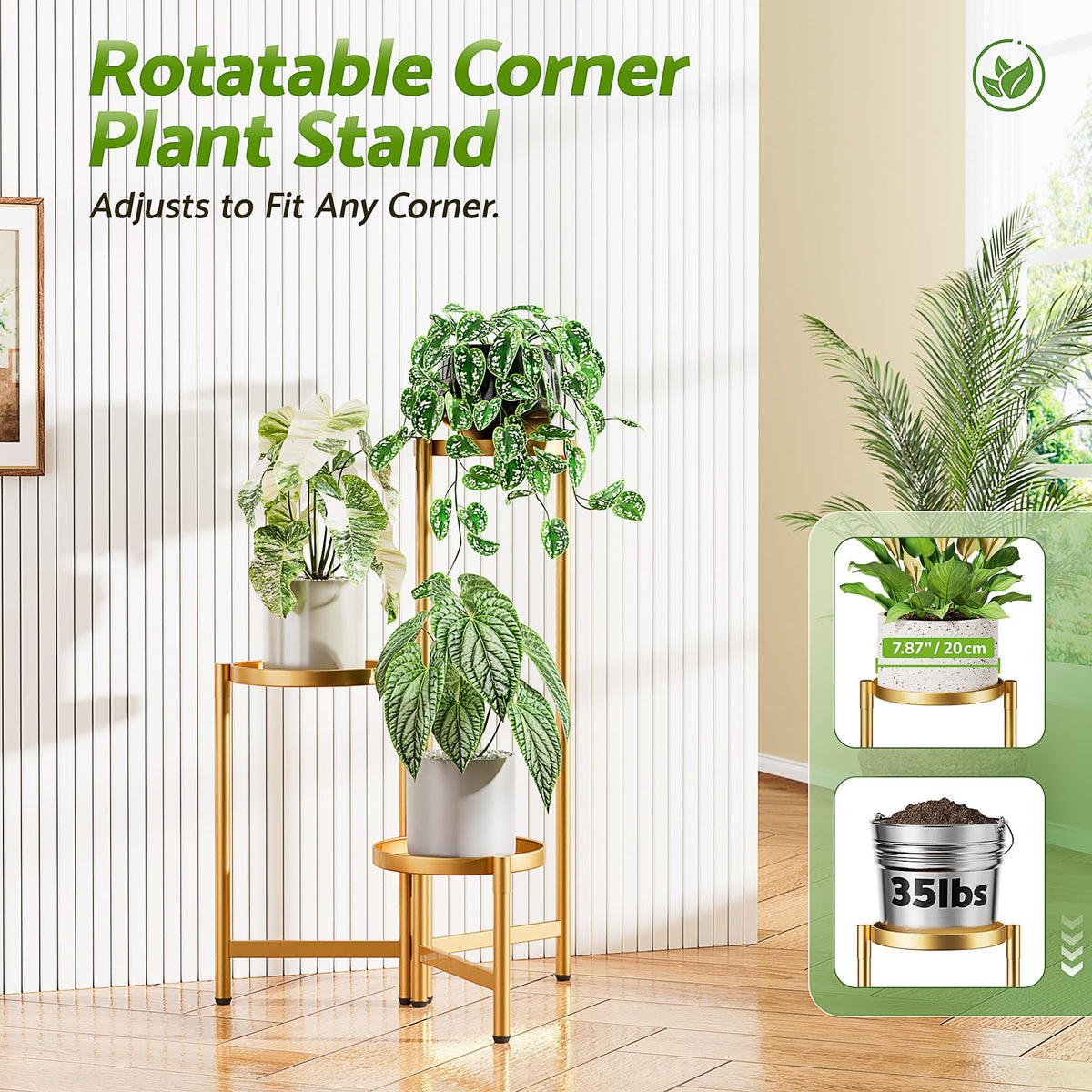 NQW foldable tall plant rack demonstrates indoor/outdoor versatility.