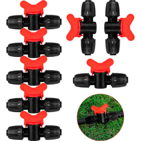 NRWRTY 8pc barbed switch valves installed on drip tubing for precise watering