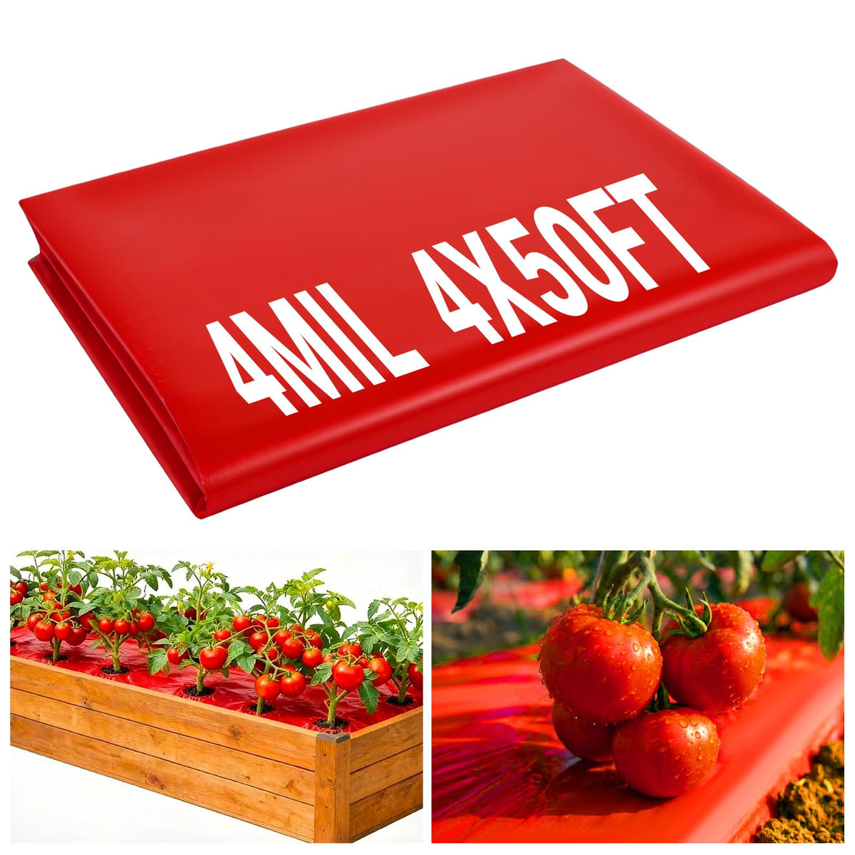 NRWRTY red mulch product shot highlights 4mil thickness for durable weed suppression