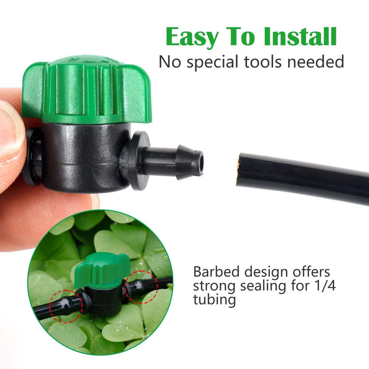NRWRTY barbed valve with tubing connection demonstrates quick, tool-free installation.