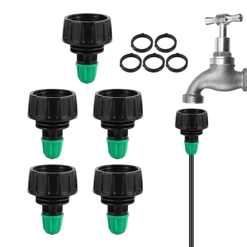 NRWRTY garden hose adapter with barbed lock for secure drip tubing connections