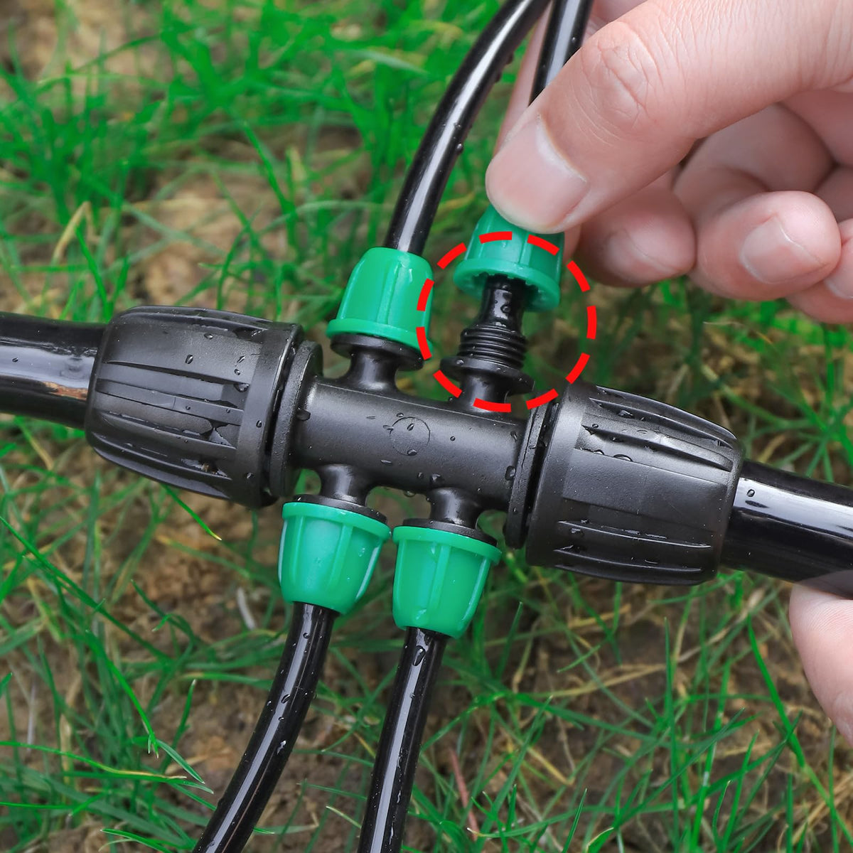 NRWRTY division of 1/2 inch tubing to 1/4 inch outputs for precise watering