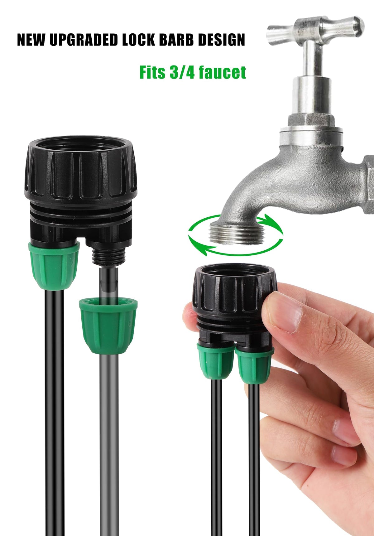 NRWRTY lock-barbed irrigation connector prevents tubing slipping under pressure.