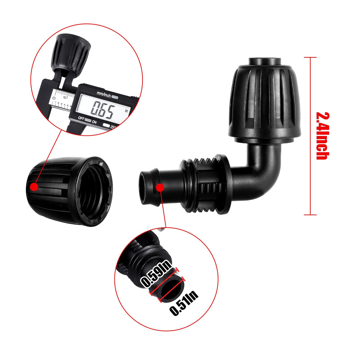 NRWRTY lock-barbed elbow connection provides leak-proof joints in garden projects.