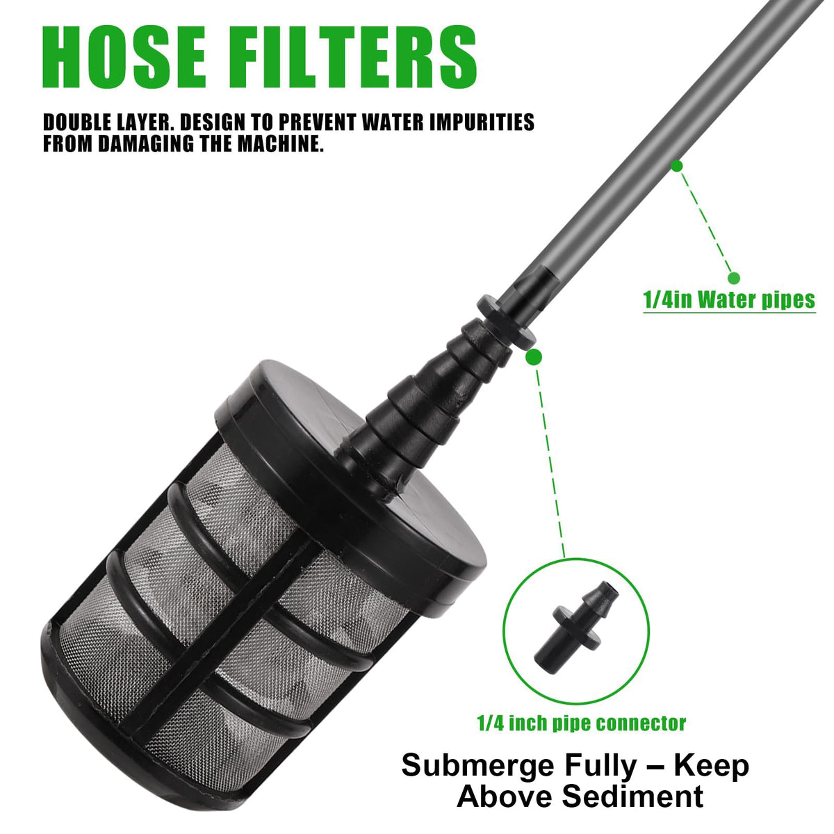 NRWRTY hose filter includes four adapters and clamps for easy setup