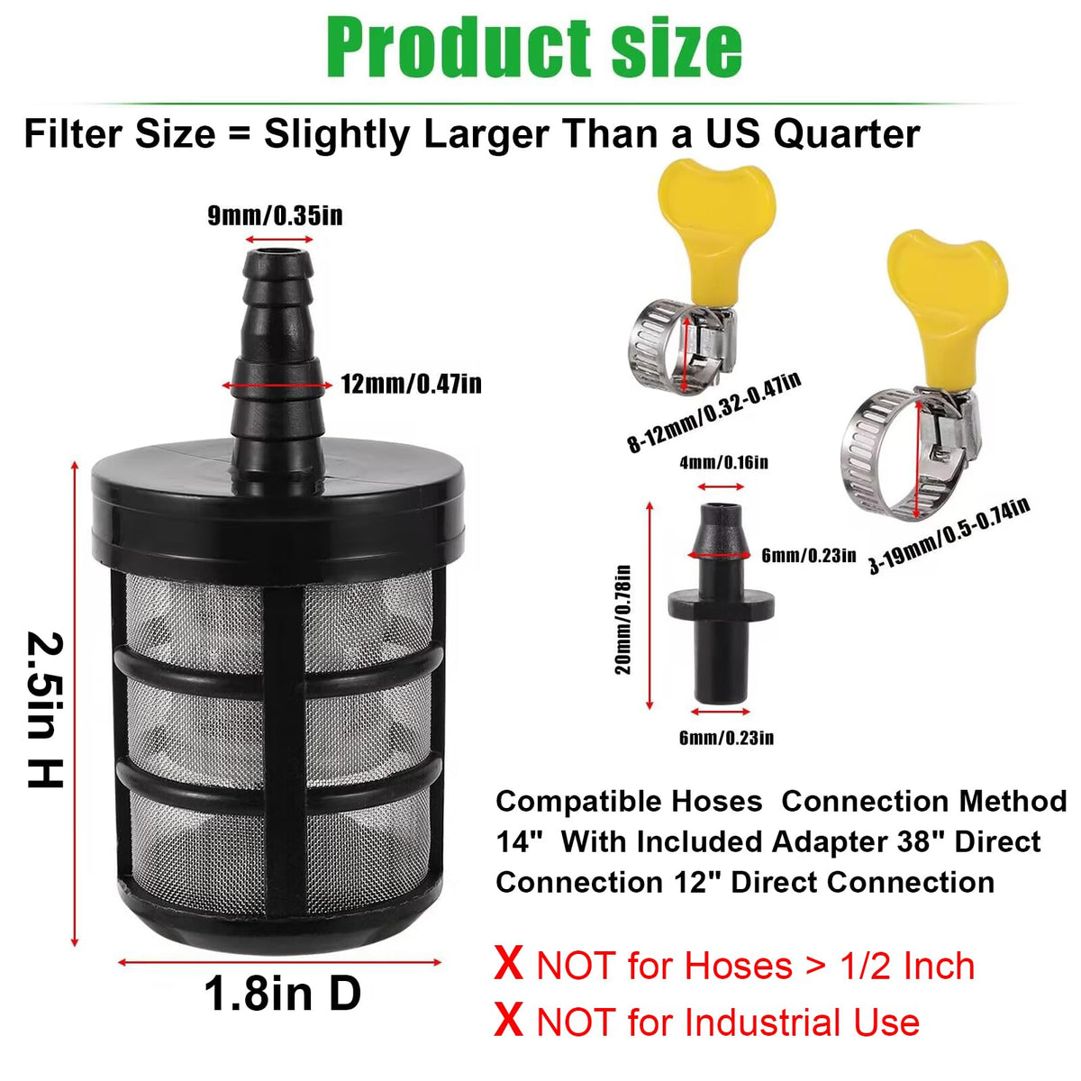 NRWRTY inline hose filter compact design fits 1/4–1/2 inch hoses